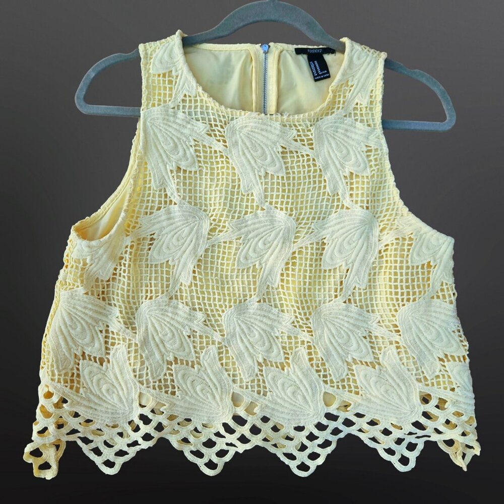 Y2K Forever 21 Yellow Lace Sleeveless Top Size M Boho Fairy Festival Summer